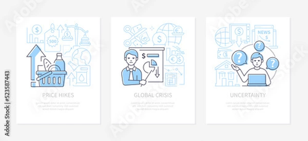 Fototapeta Price hikes and global crisis - line design style banners set