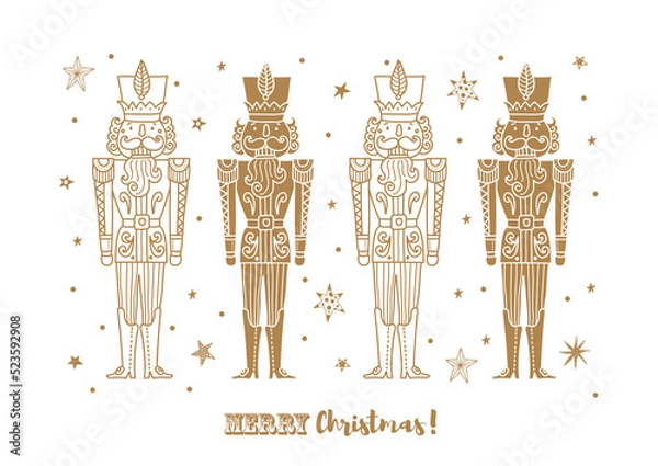 Obraz Gold Nutcracker. Cute Christmas vector poster. .