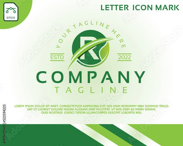 Obraz Green eco logo with letter R template design