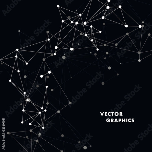 Fototapeta Abstract connecting dots and lines. Molecular data concept communication structure. Global polygon digital plexus. Vector technology background