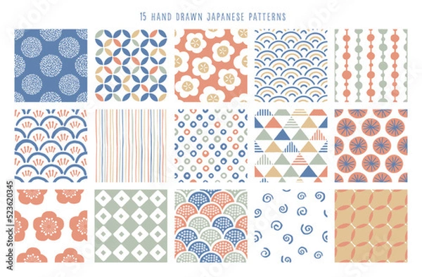 Fototapeta 和柄のコレクション。シームレスな幾何学模様の背景。