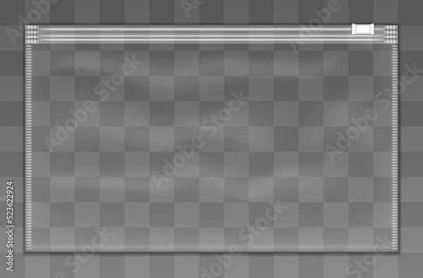 Fototapeta Mockup of rectangular plastic zipper bag isolated on transparent background. Vector illustration..