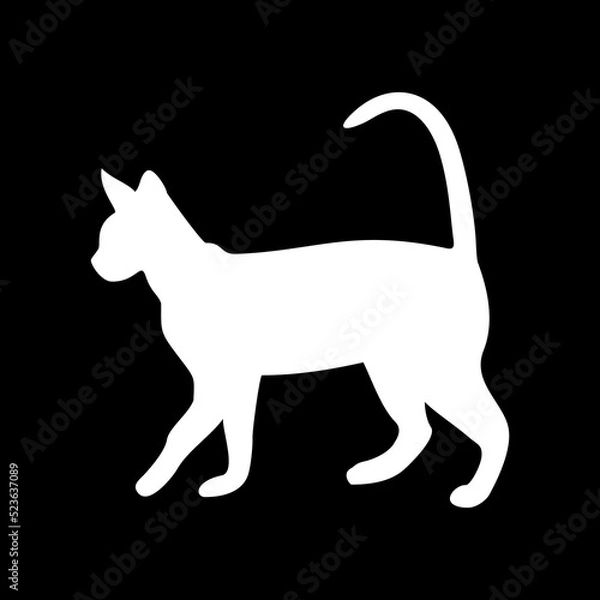 Obraz Black silhouette of a cat isolated on white background. 