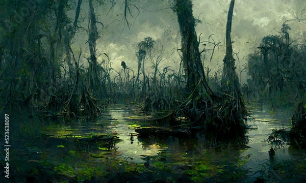 Obraz swamp dark atmospheric background, digital art