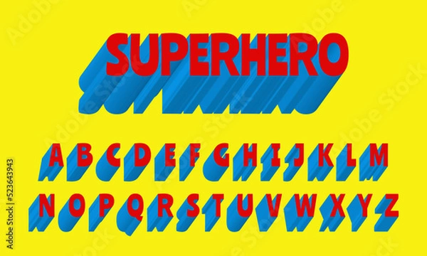 Obraz 3D Superhero font design, red and blue colors, comic style alphabet with capital letters