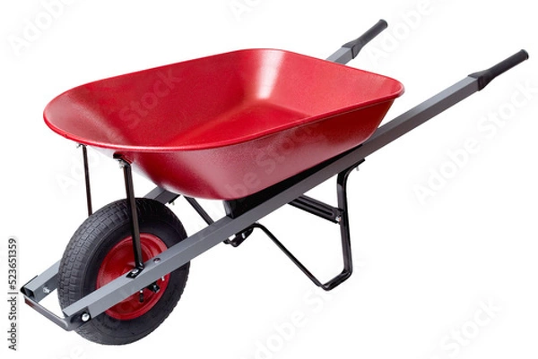 Obraz Red wheelbarrow isolated on white.