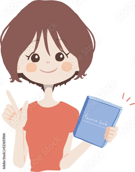 Fototapeta 本を持って、おすすめを紹介している女の子のイラスト