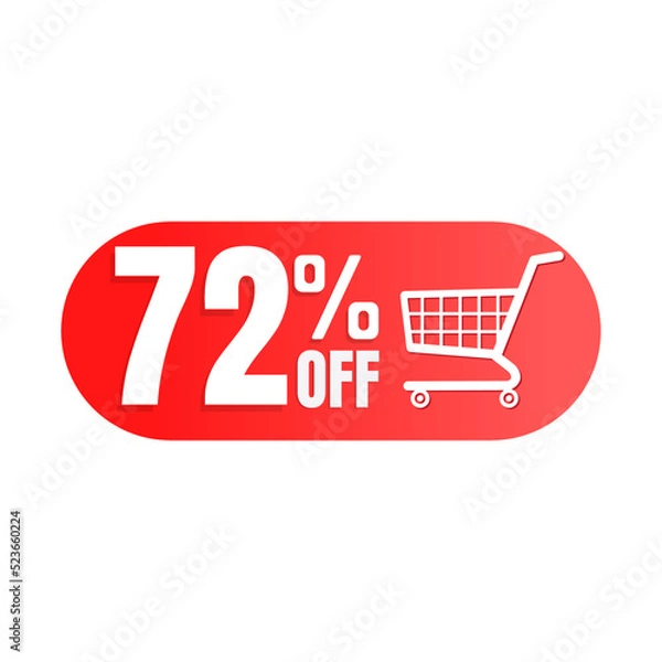 Fototapeta 72% off, shopping cart icon, Super discount sale, design in 3D red vector illustration. Seventy two
