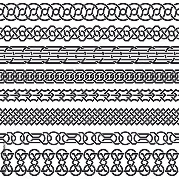 Fototapeta Set of seamless vintage borders in the form of celtic ornament