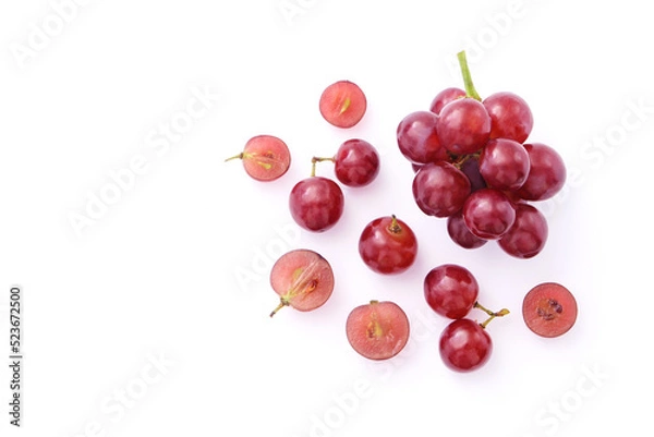 Obraz Red grape with slice isolated on white background , top view , flat lay.