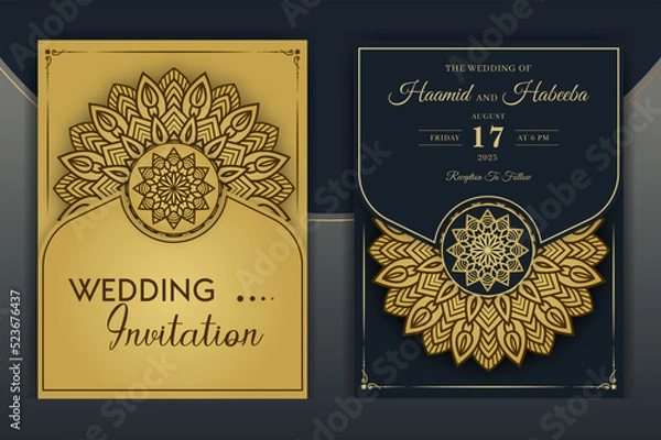 Obraz Luxury Mandala Wedding Invitation Card template with golden arabesque pattern Arabic Islamic east background style. Editable vector file. Decorative mandala for print, poster, cover, flyer, banner