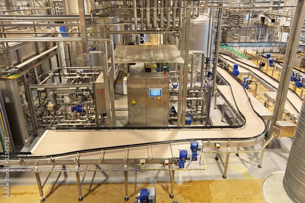 Fototapeta Conveyor. Food industry, interior of brewery