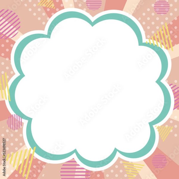 Fototapeta ポップなもくもく雲ふきだし枠と幾何学模様のレトロな集中線背景