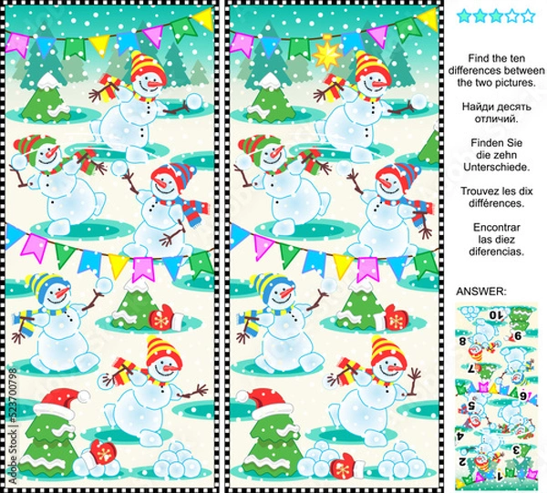 Fototapeta Playful snowmen difference game
