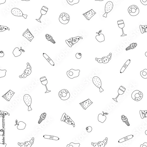 Fototapeta Seamless food pattern. Doodle food background. Food illustration