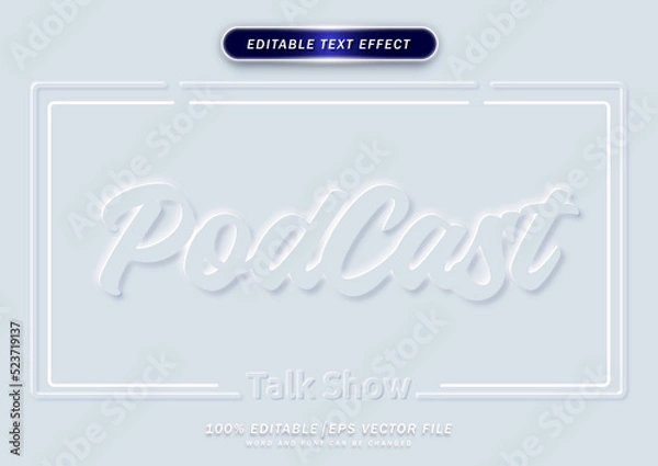 Fototapeta Podcast text style effect editable font with embossed