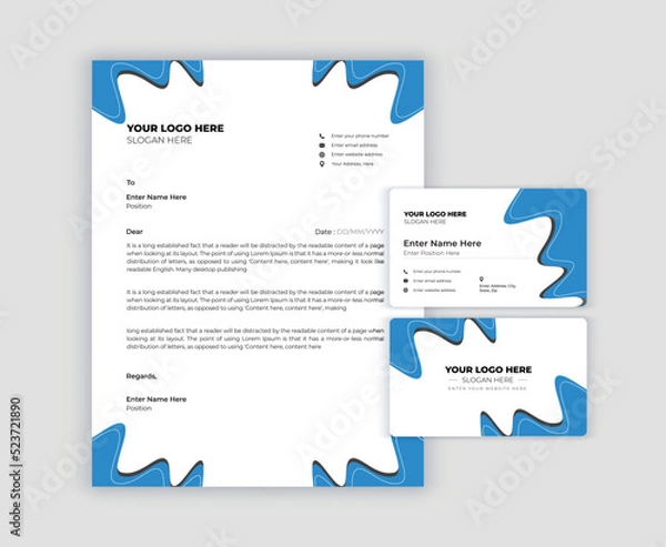 Obraz Brand Identity of stationery set with green and white abstract geometric design. Business office stationary  template of File folder, annual report, van car, brochure, corporate
