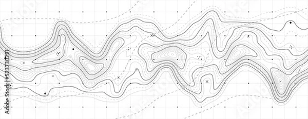 Obraz Topographic map background. Geographic line map with elevation assignments. Contour background geographic grid. Vector illustration.