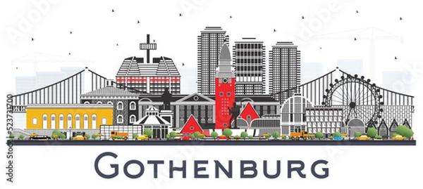 Obraz Gothenburg Sweden City Skyline with Color Buildings Isolated on White.