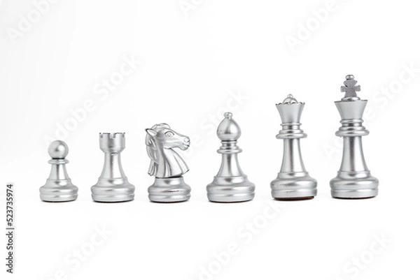 Obraz Chess game silver isolated on white background.