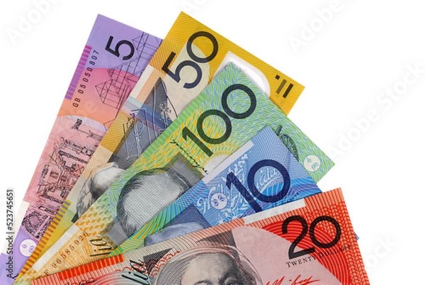 Fototapeta Australian dollars various selection fan shape isolated transparent background photo PNG file