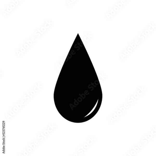 Fototapeta Black drop vector icon or rain icon isolated on white background
