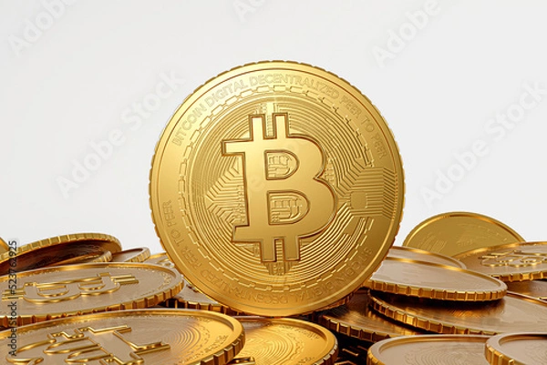 Obraz Bitcoin alignment on white background.