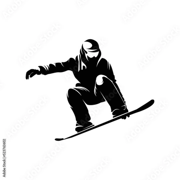 Fototapeta Vector silhouette of detail of snowboarding. Silhouettes of snowboarder isolated	on with background