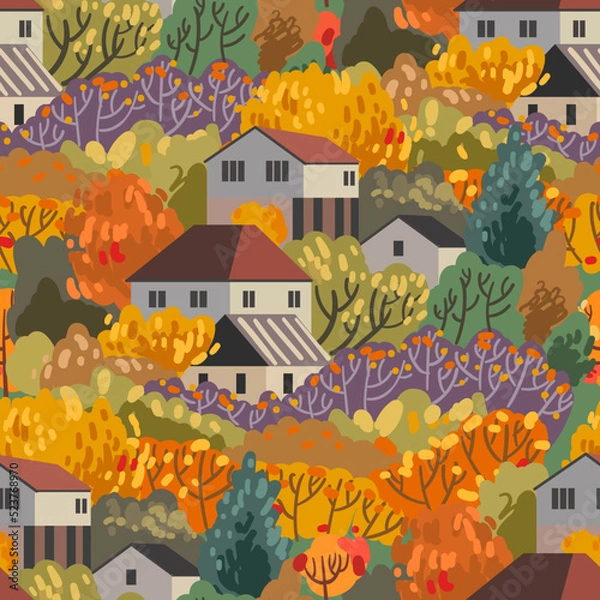 Obraz Autumn seamless pattern. Vector illustration with autumn mood.