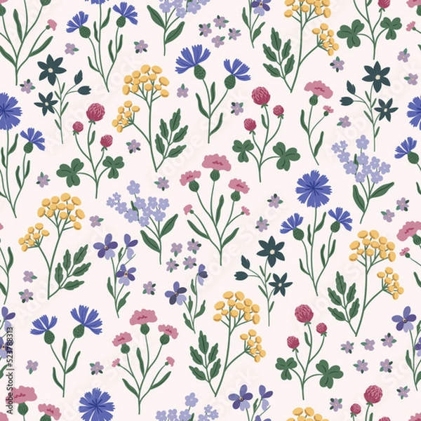 Obraz Wildflower trendy beautiful popular seamless patterns, mystical vector floral repeating background. Floral wild grass digital paper