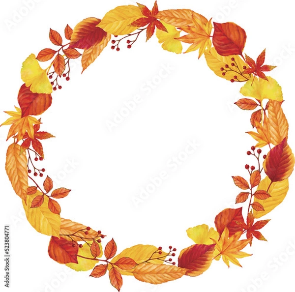 Obraz 秋の鮮やか紅葉　リース　フレーム