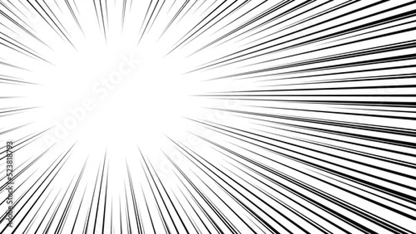 Obraz 黒色の漫画風の集中線のベクターイラスト