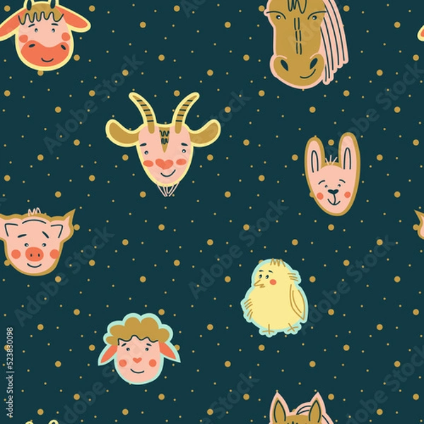 Fototapeta Seamless pattern with cute farm animals for childish design.