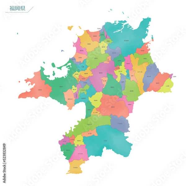 Obraz 水彩風の地図　福岡県