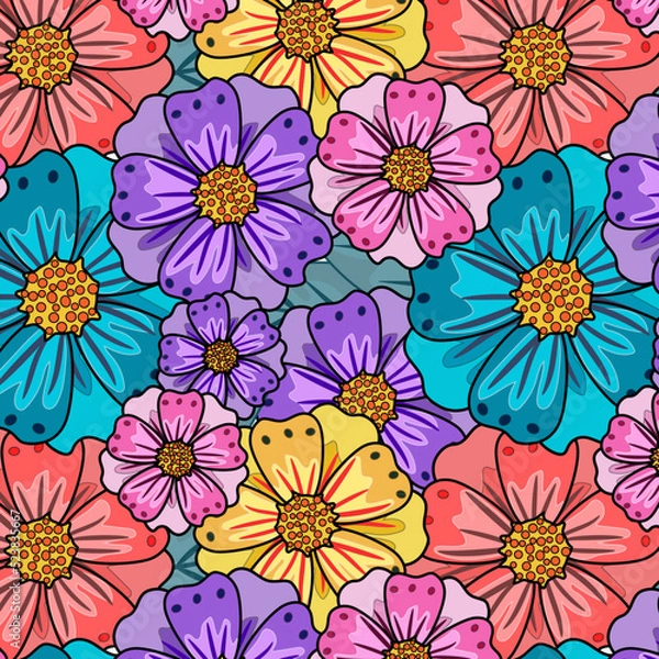 Obraz Bouquet Flowers and Leave Hand Draw Flower in Painted Colourful.