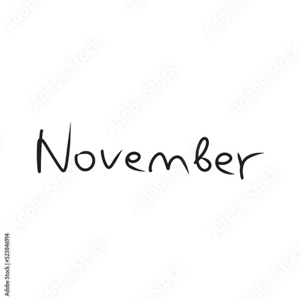Fototapeta Hand written November month as a symbol of the begining of the autumn. Hand drawn vector illustration. Doodle simple line art.