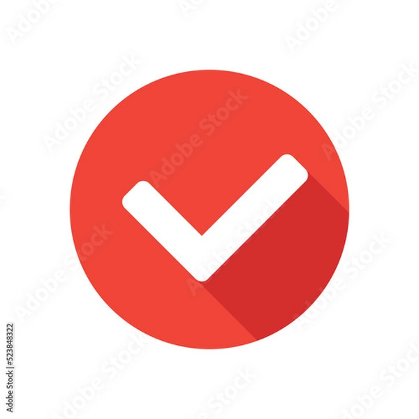 Fototapeta Check mark  icon isolated, round button, long shadow style.