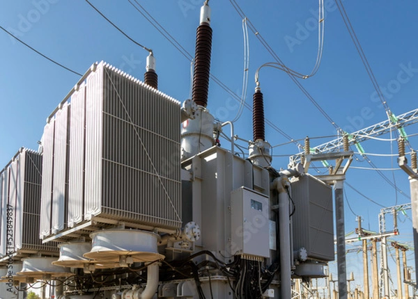 Fototapeta High voltage power transformer substation