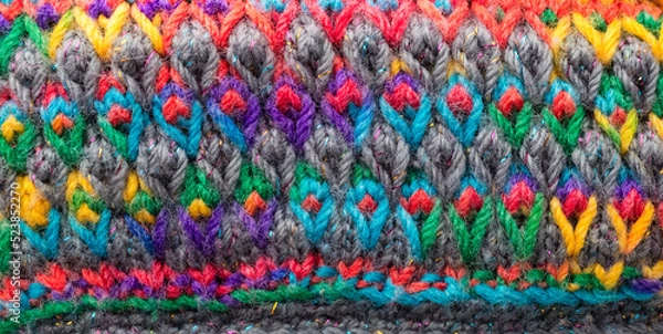 Fototapeta Colorful knitting texture for background in design. The concept of knitting warm clothes
