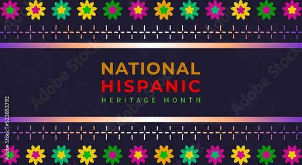 Fototapeta Hispanic heritage month. Abstract floral ornament background design, retro style with text, flower