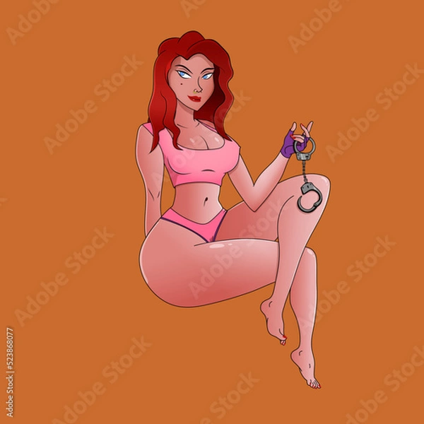 Fototapeta The Allure of a Stunning Redhead with Sparkling Blue Eyes and Graceful Waves