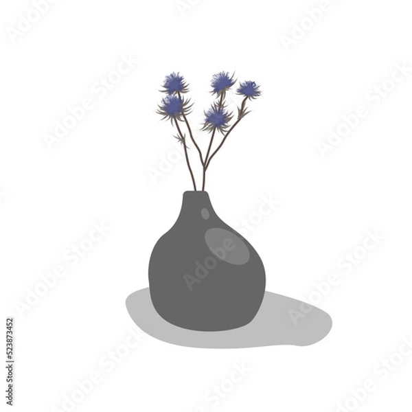 Fototapeta Flowers in a vase on a white background. Vector illustration in minimal style. Floral design.