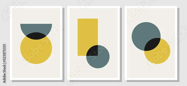 Fototapeta Vector posters wall art with geometric abstract shapes. Art in boho style. Mid-century modern minimalist art print. Organic natural form	