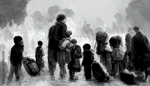 Fototapeta Refugee is a person who has fled his or her own country and cannot return due to fear of persecution, asylum seeker, internally displaced person, stateless person