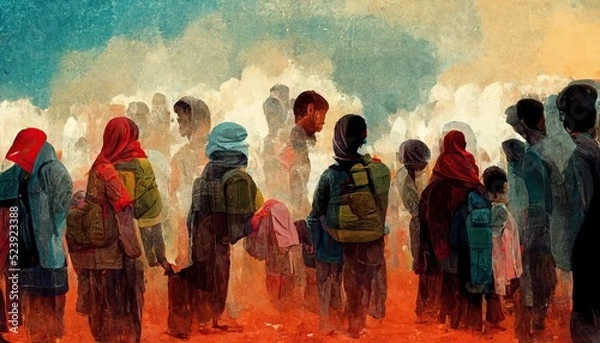 Fototapeta Refugee is a person who has fled his or her own country and cannot return due to fear of persecution, asylum seeker, internally displaced person, stateless person