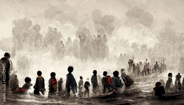 Fototapeta Refugee is a person who has fled his or her own country and cannot return due to fear of persecution, asylum seeker, internally displaced person, stateless person