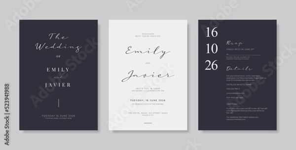 Fototapeta Elegant black and white wedding card template. luxury and minimalist wedding invitation with engraved style. engraved monochrome wedding card template. Set of wedding engagement template