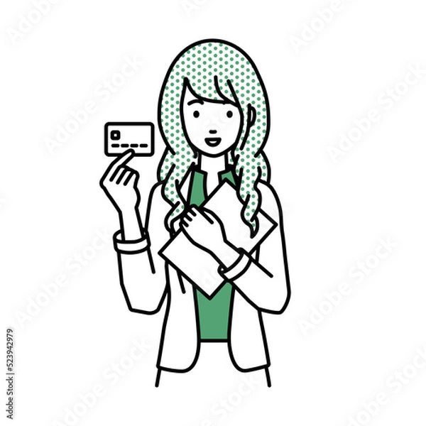 Fototapeta 立って書類とカードを手に持つジャケットの女性