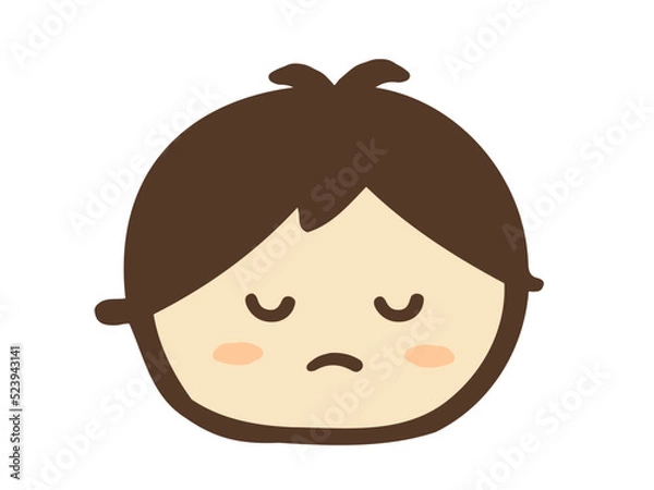 Fototapeta かわいい子供のふてくされた男の子の顔／手描き人物イラスト素材