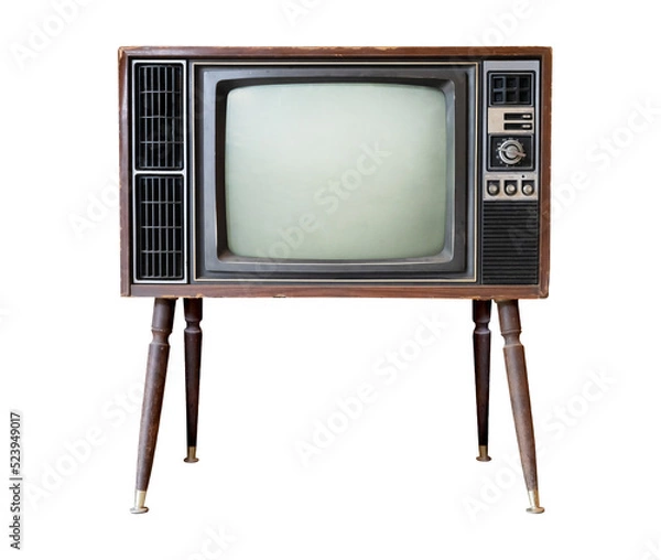 Fototapeta Vintage television - black and white tv isolate object for design, old technology